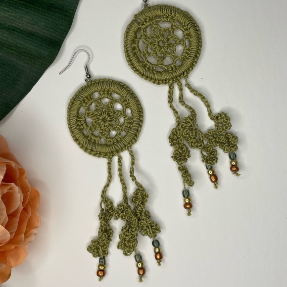 Crocheted Vineyard Garden Earrings - Picture 2 of 7